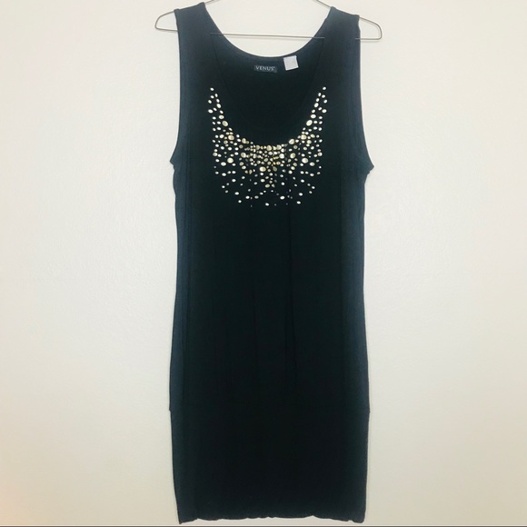 VENUS Dresses & Skirts - VENUS | Black Stretchy Dress with Gold Details